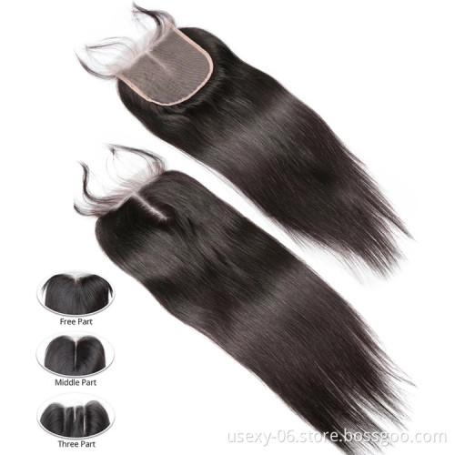 Usexy Virgin Human Hair Weave Bundles With Lace Closure Mink Brazilian Remy Hair Closure 4x4 5x5 6x6 7x7 HD Swiss Lace Closure